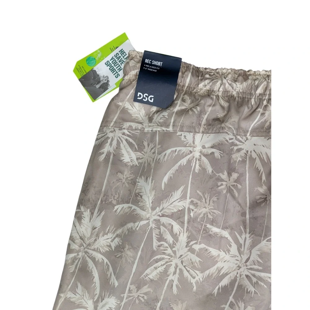 DSG Mens 2XL Rec Short Relaxed Fit 6 Inseam Palm Tree Print Tan White NWT
